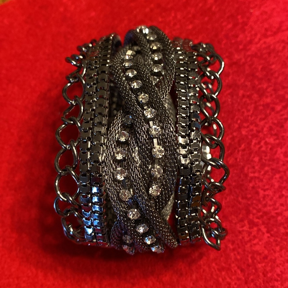Chunky Silver Tone Crystal Multi-Row Bracelet - Picture 13 of 16